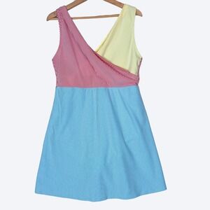 Lands' End NEW Retro Seersucker Striped Swim Dress‎ Plus Size 16 Colorful Modest